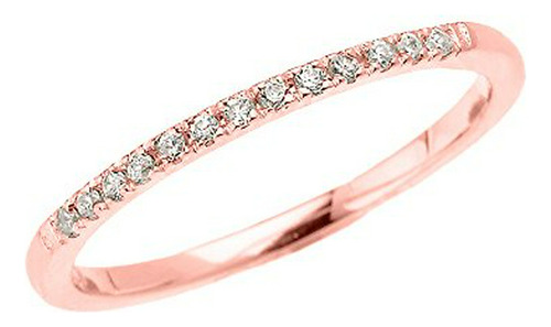 10k Dainty Apilable Anillo De Diamantes En Oro Rosa (tamaño 