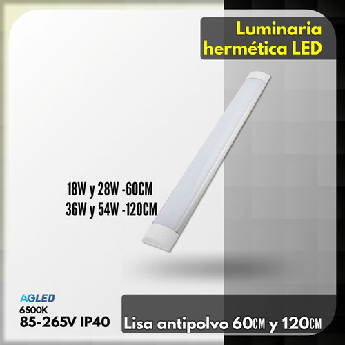 Luminaria Hermetica Led Lisa Antipolvo 18w 60cm 6500k