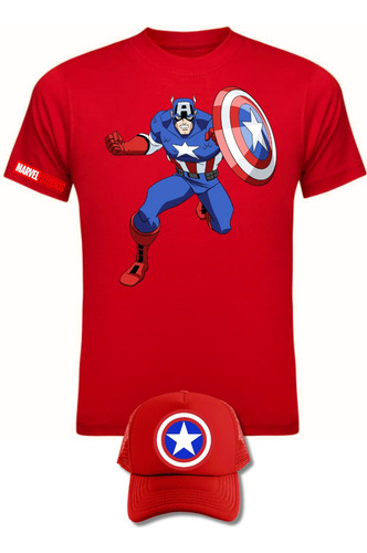 Camiseta Manga Corta Capitan America Comic Obsequio Gorra 