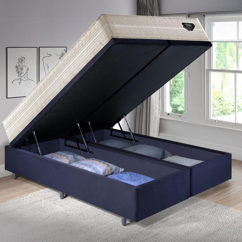 Base Box Baú Queen 158x198 Suede Preto Com Colchão Audaz
