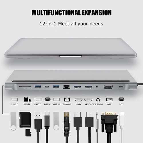 Estación De Acoplamiento Multipuerto 12 En 1 Con Usb 3.0