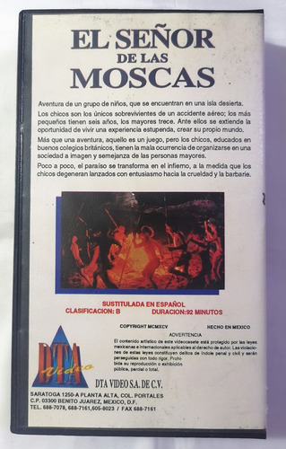El Señor De Las Moscas Pelicula Formato Vhs 1990 (Usado)