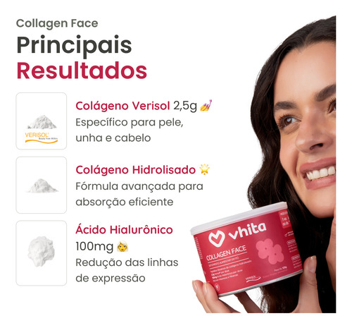 Colágeno Verisol Em Pó Com Ácido Hialurônico Vhita 120g
