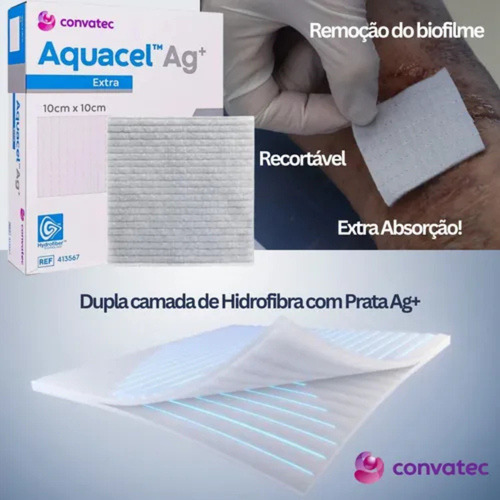 Kit 2 Curativos Aquacel Prata E Fibra Ferimentos Lesao Pele