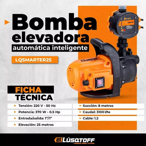 Bomba Elevadora Inteligente 25mt 0,5hp Lusqtoff Mayor Presió