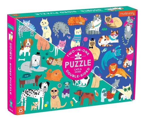 Rompecabezas 100 Piezas Puzzle 2 En 1 Gatos Perros Niños