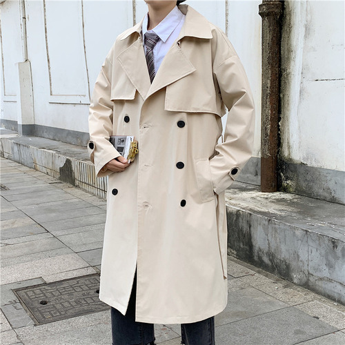 Gabardina Holgada Con Doble Botonadura Para Hombre