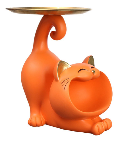 Bandeja De Joyería Decorativa Con Estatua De Gato Naranja