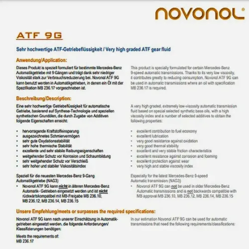 Kit 10 Lt Óleo Cambio Mb 236.17 9 Speed 725.0 Novonol Atf 9g