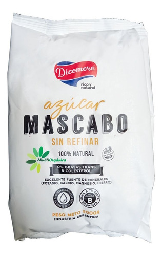 Azucar Mascabo Dicomere Sin Refimar 100% Natural 500g