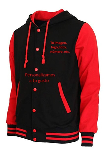 Chaqueta Universitaria Negra Rojo Con Capucha Personalizada