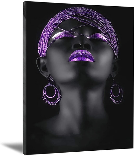 Cuadro Decorativo Mujer Arte Africano Purpura Canvas 35x55cm