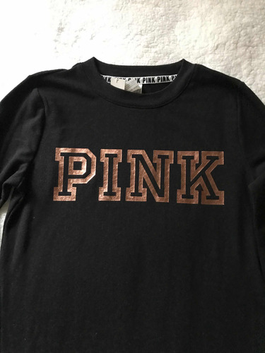 Polera Fleece Negra Pink Victoria Secret Extra Small Xs