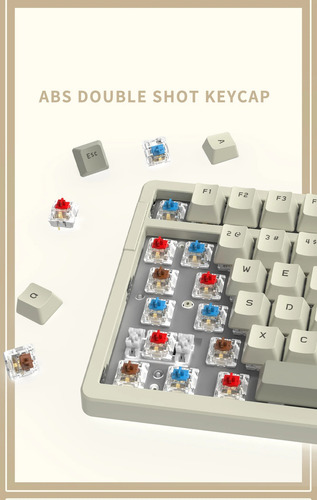 Teclado Mecânico C/ Fio Retrô Ajazz Ak992 98% Retroiluminado Ice Blue Backlit Inglês Internacional