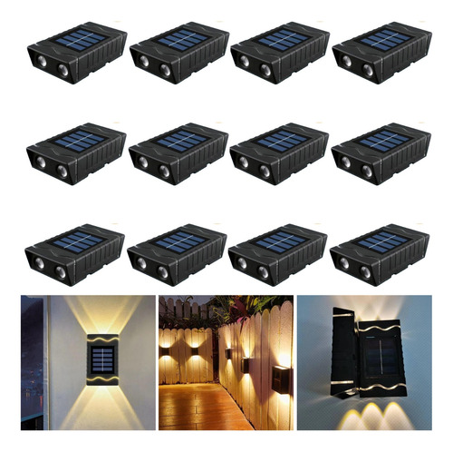 Set X12 Foco Solar Led Exterior Pared Decoracion Fotocelula