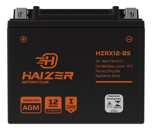 Batería Haizer Motorcycles Hzrx12a-bs (12v 12ah) Free - Agm