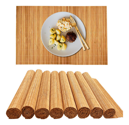 Yfzbamoo Mantel Individual De Bambu Para Mesa De Comedor, 8 