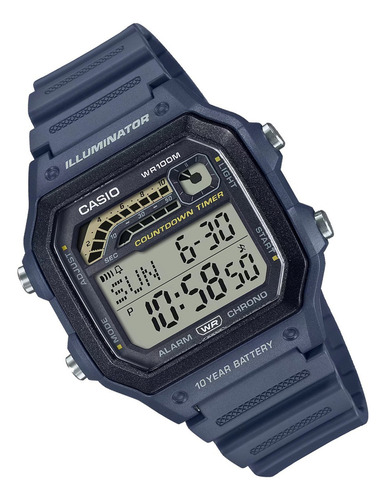 Reloj Casio Hombre Ws-1600h Sumergible 100mts 10 Años Color De La Correa Azul/ambar