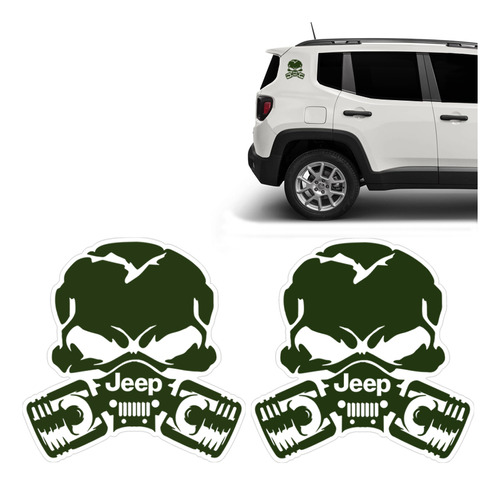 Par De Adesivos Caveira Jeep Verde Emblema Lateral Genérico