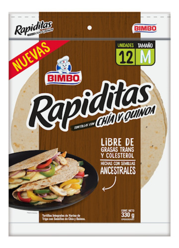 Paquete 12 Tortillitas Rapiditas Quinoa Chia Bimbo 0226 Ml.