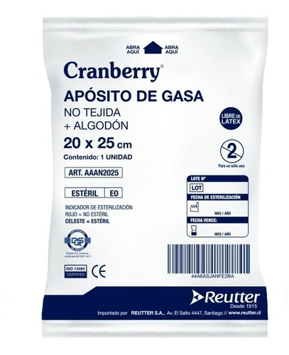 Aposito Gasa No Tejida + Algodon 20x25 Cranberry Bolsa X10