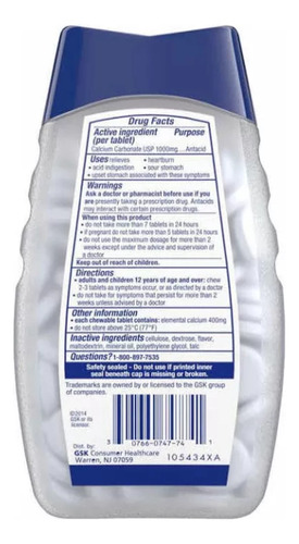 Tums Antiacid Peppermint Com 160 Tabletes Mastigáveis