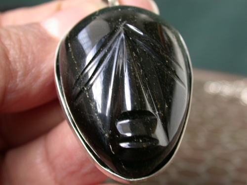 Luli Colgante Plata 925 Piedra Reiki Talla Totem Obsidiana