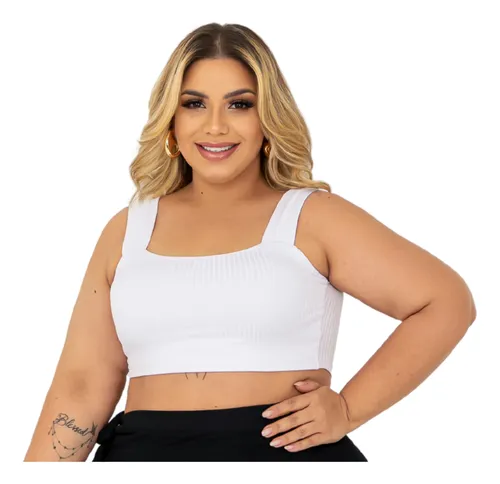 Top Cropped Plus Size Alça Larga Academia Modela Confortável