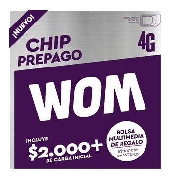 Chip Sim Card Prepago Wom Carga $2000 Inicial