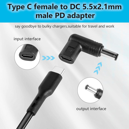 Adaptador Usb Tipo C Hembra A Cc Macho 90 Grados