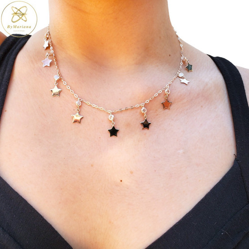 Imagen 3 de 4 de Cadena Plata Con Cubic Y Estrellas
