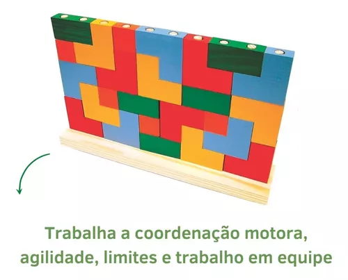 Jogo De Blocos De Madeira Coloridos Educativo Pedagógico - R$ 162,7