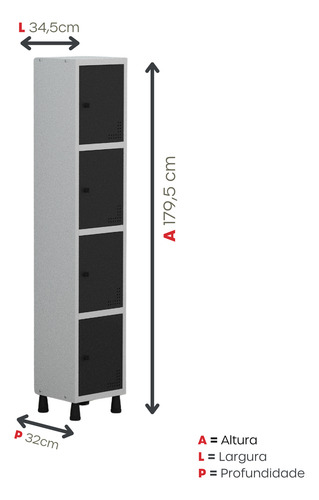 Armário Locker Guarda Volume Aço Light 1v 04 Portas