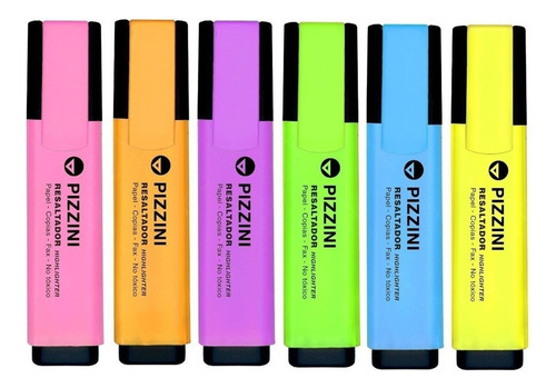 Resaltadores Pizzini Highlighter Pack X 6 Colores Fluo Neon