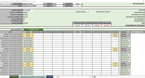 Planilha De Banco De Horas E Calculo Salarial