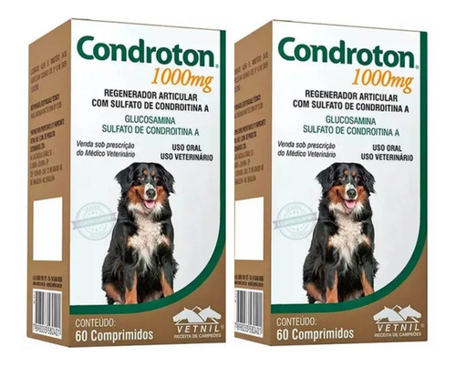 Condroton 1000 Mg 60 Comprimidos - Kit Com 2 - Vetnil