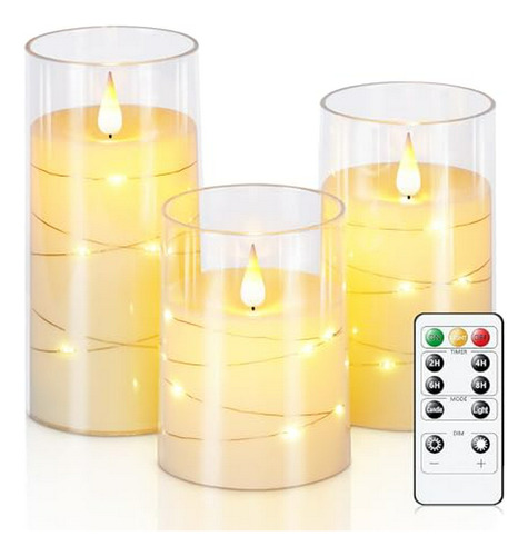 Velas Led Homemory Con Luces De Cuerda, Set De 3, Blanco Mar