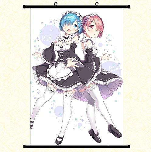Póster Enmarcado De Anime Re Zero Rem Ram Con Ganchos 24 X