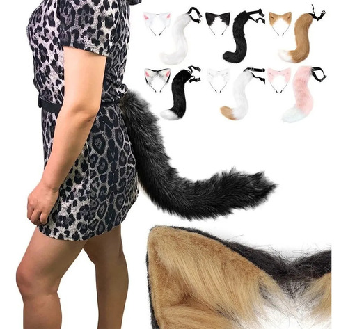 Diadema De Tela Con Forma De Cola De Zorro Y Orejas De Gato