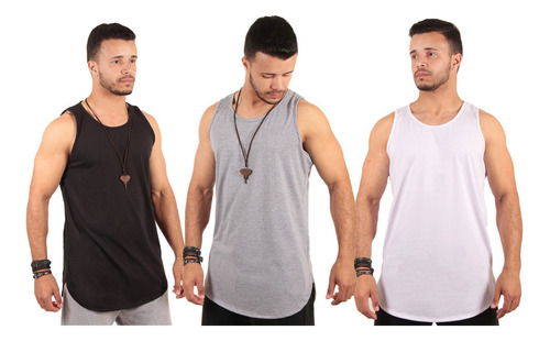 Kit Com 3 Unidades Roupas Regatas Masculina Longline Overzid