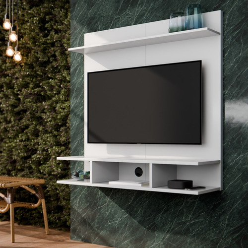 Painel Para Tv 32 Polegadas 90x90 Com 3 Nichos E Prateleiras Cor Branco