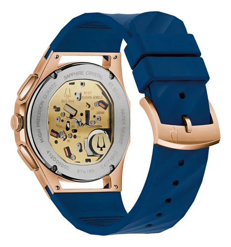 Relógio masculino Bulova 97a185 Marc Antony Curv. Moldura azul, pulseira azul, fundo azul