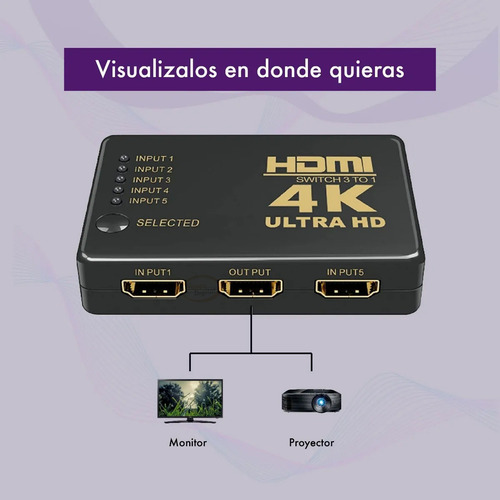 Switch Hdmi 5 Puertos 1080p Ultra Hd 4k Control Remoto