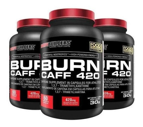 Kit 3x Cafeína Burn Caff 420mg 60 Cáps Sabor Sem Sabor