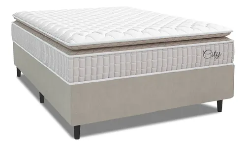 Cama Box Casal Molas Ensacadas City Pillow Bege Ate 110kg