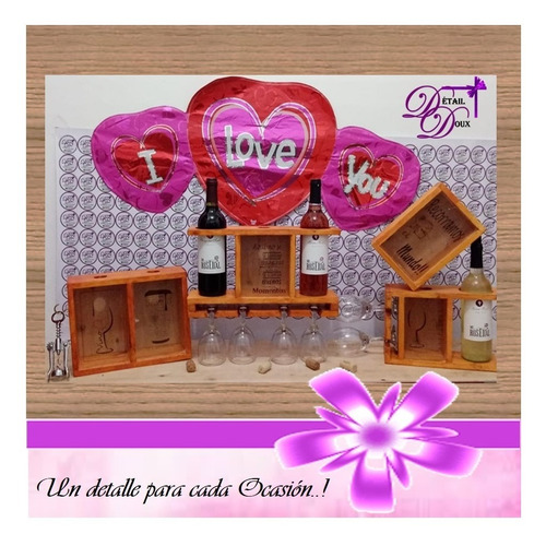 Imagen 5 de 5 de Vinera Doble, Portacopas Y Corchera. Detalles Regalos Madera