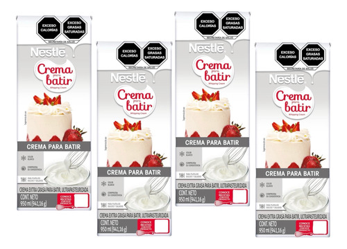 Caja De 4 Crema Para Batir Nestlé 950 Ml Whipping Cream Crem