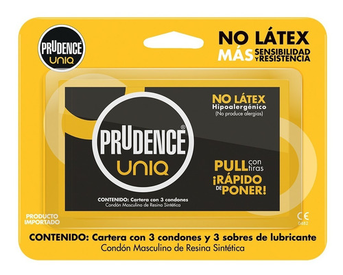 3 Condones Prudence Uniq De Resina Sin Látex + 3 Lubricantes