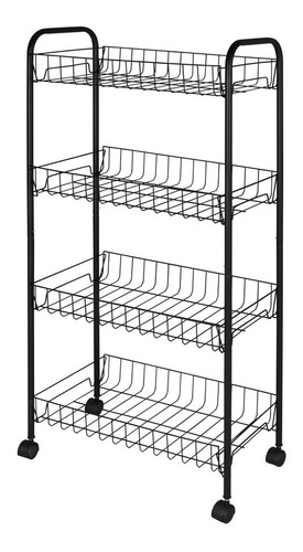 Fruteira Prateleira Com Rodas 4 Andares Mor Cor Preto