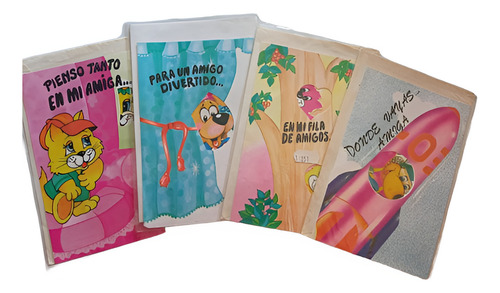 4 Tarjetas Día Del Amigo Dibujos Infantiles Vintage Retro
